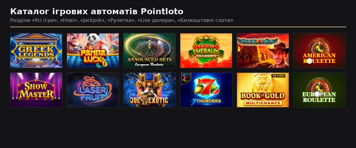 Ігрові автомати та рулетки в каталозі Pointloto